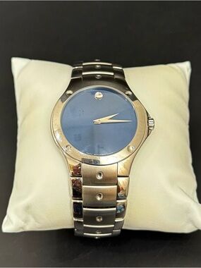 MOVADO SE 84 G1 1882 Museum Stainless Sapphire Blue Dial Men's Watch NO BATTERY
